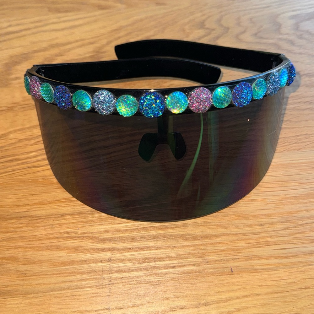 Black Visor with Colorful Glitter Accents